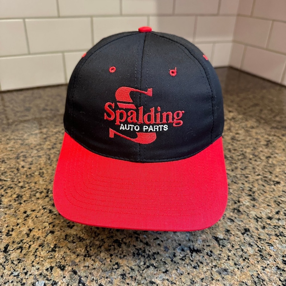 Vtg Spalding Auto Parts Nissun Hat Men's Adjustable Snapback Black Red Promo